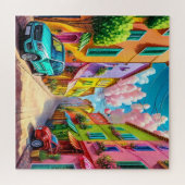 Fel gekleurde gebouwen legpuzzel (Horizontaal)