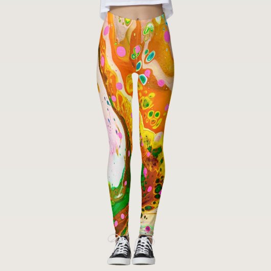 Fel gekleurde gemarmerde Abstracte werveling Leggi Leggings (Voorkant)