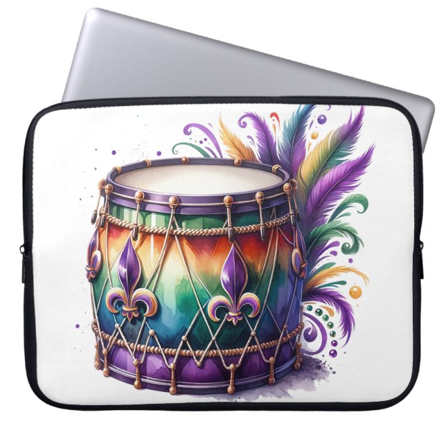 FEL GEKLEURDE MARDI GRAS THEMED DRUM LAPTOP SLEEVE (Voorkant)