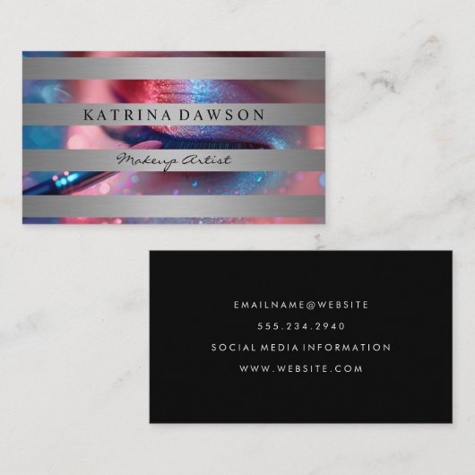 Fel gekleurde Mode make-up | gestreept Visitekaartje (Voorkant / Achterkant)