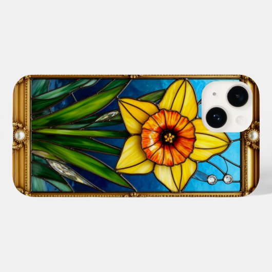 Fel gekleurde narcis in Gouden Lijst Case-Mate iPhone Case (Achterkant (horizontaal))