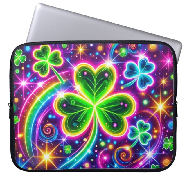 FEL GEKLEURDE NEON LOOK IERSE SHAMROCKS LAPTOP SLEEVE (Voorkant)
