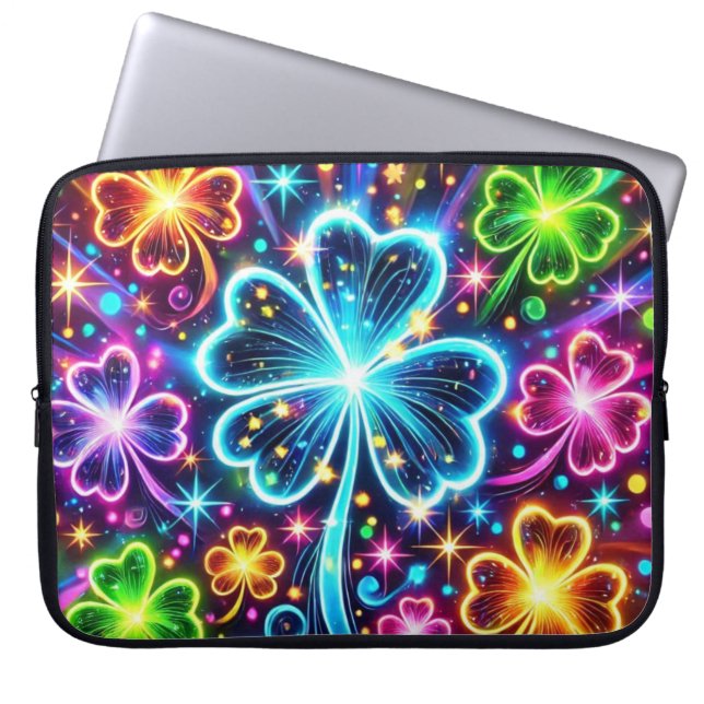 FEL GEKLEURDE NEON LOOK IERSE SHAMROCKS LAPTOP SLEEVE (Voorkant)