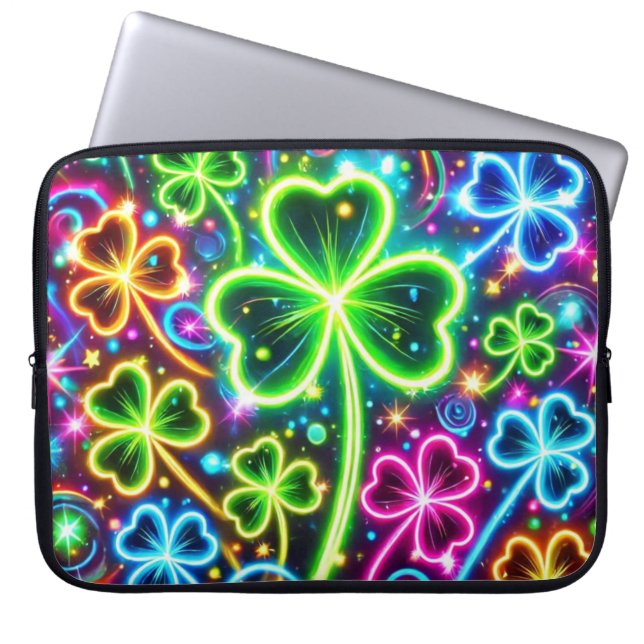 FEL GEKLEURDE NEON LOOK IERSE SHAMROCKS LAPTOP SLEEVE (Voorkant)