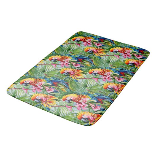 Fel gekleurde papegaaien en tropische bloemen badmat (Gekanteld)