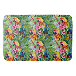 Fel gekleurde papegaaien en tropische bloemen badmat