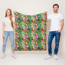Fel gekleurde papegaaien en tropische bloemen fleece deken
