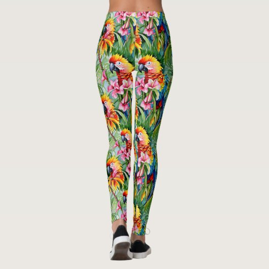 Fel gekleurde papegaaien en tropische bloemen leggings (Achterkant)