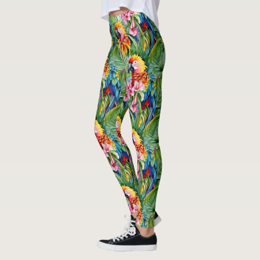 Fel gekleurde papegaaien en tropische bloemen leggings (Links)