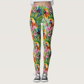 Fel gekleurde papegaaien en tropische bloemen leggings (Voorkant)