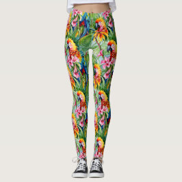 Fel gekleurde papegaaien en tropische bloemen leggings