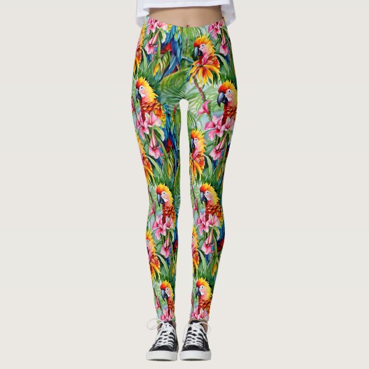 Fel gekleurde papegaaien en tropische bloemen leggings (Voorkant)