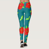 Fel gekleurde rood bloemige turqoisue Leggings (Achterkant)