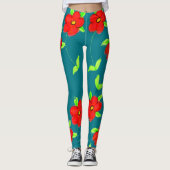 Fel gekleurde rood bloemige turqoisue Leggings (Voorkant)