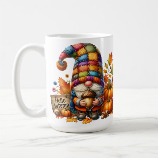 FEL GEKLEURDE SCHATTIGEE PATCHWORK HERFST GNOMES KOFFIEMOK (Links)