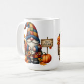 FEL GEKLEURDE SCHATTIGEE PATCHWORK HERFST GNOMES KOFFIEMOK (Voorkant links)