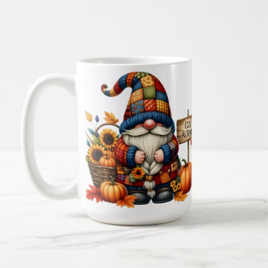 FEL GEKLEURDE SCHATTIGEE PATCHWORK HERFST GNOMES KOFFIEMOK (Links)