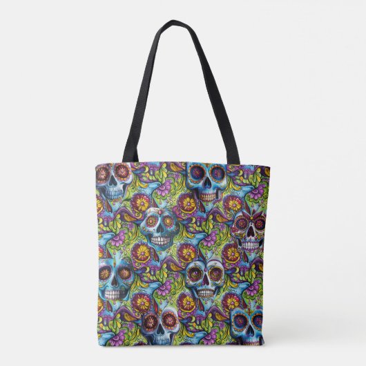 Fel gekleurde suikerschedel tote bag (Achterkant)