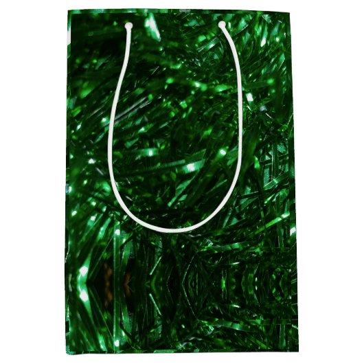 fel groen glanzend kerstboomblad medium cadeauzakje (Voorkant)