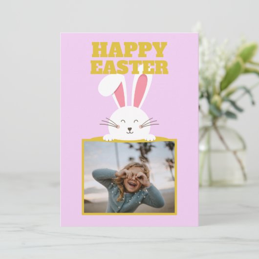 fel kleurrijke , schattige cartoon bunny foto east feestdagenkaart (Staand voorkant)