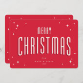 Fel Rode Kerstmis Retro Sterren Plat Feestdagenkaart (Voorkant / Achterkant)
