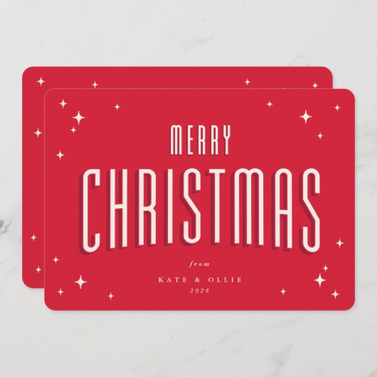 Fel Rode Kerstmis Retro Sterren Plat Feestdagenkaart (Voorkant / Achterkant)