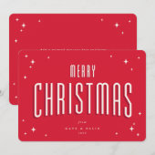 Fel Rood Kerstmis Retro Sterren Plat Feestdagenkaart (Voorkant / Achterkant)