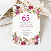 Fel Roze Botanische Bloemen 65e Verjaardagsuitnodi Kaart