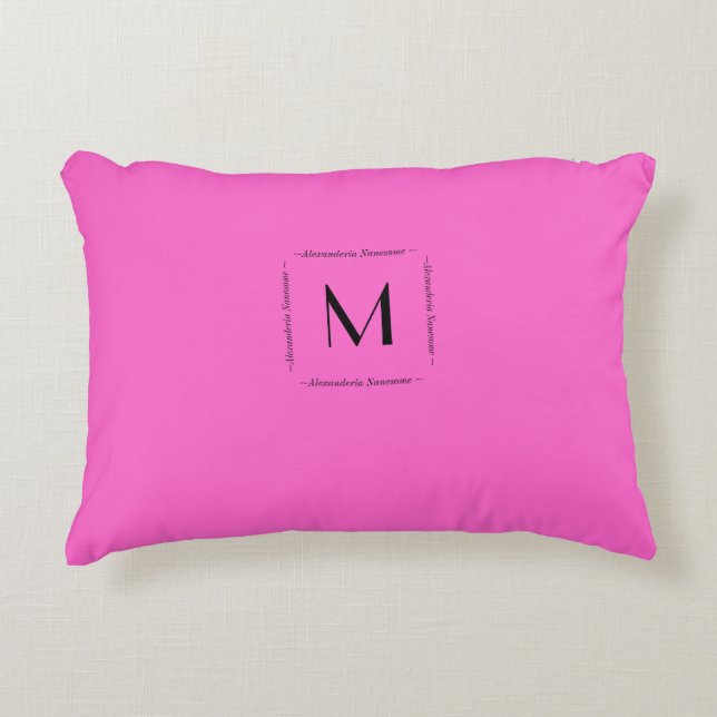 Fel Roze Effen Kleur Monogram Naam Accent Kussen (Voorkant)