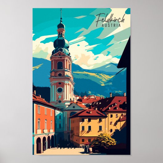 Feldkirch Oostenrijk vintage reisillustratie Poster (Voorkant)
