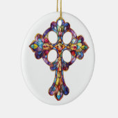 FELGEKLEURD GLAZEN IN LOOD KRUIS KERAMISCH ORNAMENT (Rechts)