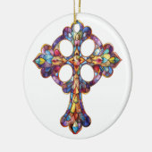 FELGEKLEURD GLAZEN IN LOOD KRUIS KERAMISCH ORNAMENT (Links)