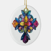 FELGEKLEURD GLAZEN IN LOOD KRUIS KERAMISCH ORNAMENT (Rechts)