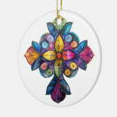 FELGEKLEURD GLAZEN IN LOOD KRUIS KERAMISCH ORNAMENT (Links)