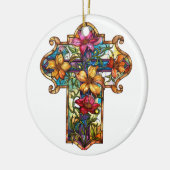 FELGEKLEURD GLAZEN IN LOOD KRUIS KERAMISCH ORNAMENT (Links)