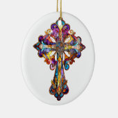 FELGEKLEURD GLAZEN IN LOOD KRUIS KERAMISCH ORNAMENT (Rechts)