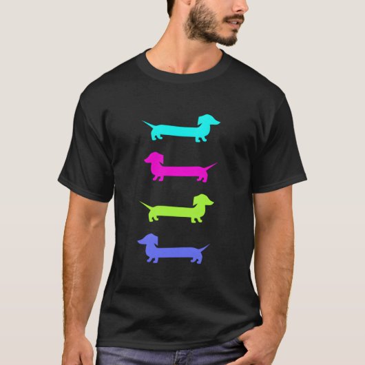 Felgekleurde Doxies-dachshonden T-shirt (Voorkant)