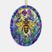 FELGEKLEURDE GLAZEN IN LOOD HONINGBIJ KERAMISCH ORNAMENT (Rechts)