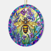 FELGEKLEURDE GLAZEN IN LOOD HONINGBIJ KERAMISCH ORNAMENT (Links)