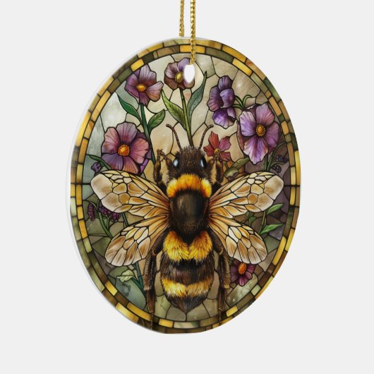 FELGEKLEURDE GLAZEN IN LOOD HONINGBIJ KERAMISCH ORNAMENT (Rechts)