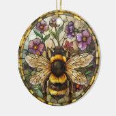 FELGEKLEURDE GLAZEN IN LOOD HONINGBIJ KERAMISCH ORNAMENT (Links)