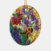 FELGEKLEURDE GLAZEN IN LOOD HONINGBIJ KERAMISCH ORNAMENT (Rechts)