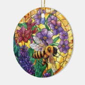 FELGEKLEURDE GLAZEN IN LOOD HONINGBIJ KERAMISCH ORNAMENT (Links)