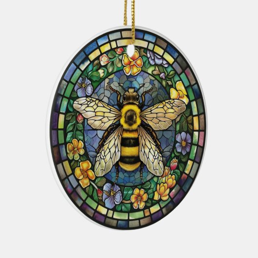 FELGEKLEURDE GLAZEN IN LOOD HONINGBIJ KERAMISCH ORNAMENT (Rechts)