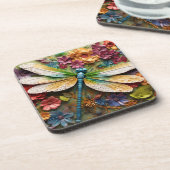 FELGEKLEURDE LIBELLE MET BLOEMEN BIER ONDERZETTER (Linkerzijde)