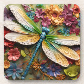 FELGEKLEURDE LIBELLE MET BLOEMEN BIER ONDERZETTER (Voorkant)