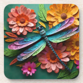 FELGEKLEURDE LIBELLE MET BLOEMEN BIER ONDERZETTER (Voorkant)