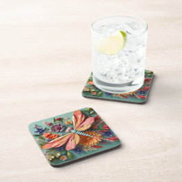 FELGEKLEURDE LIBELLE MET BLOEMEN BIER ONDERZETTER