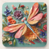 FELGEKLEURDE LIBELLE MET BLOEMEN BIER ONDERZETTER (Voorkant)