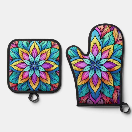 FELGEKLEURDE MANDALA'S OVENWANT & PANNENLAP SET (Voorkant)